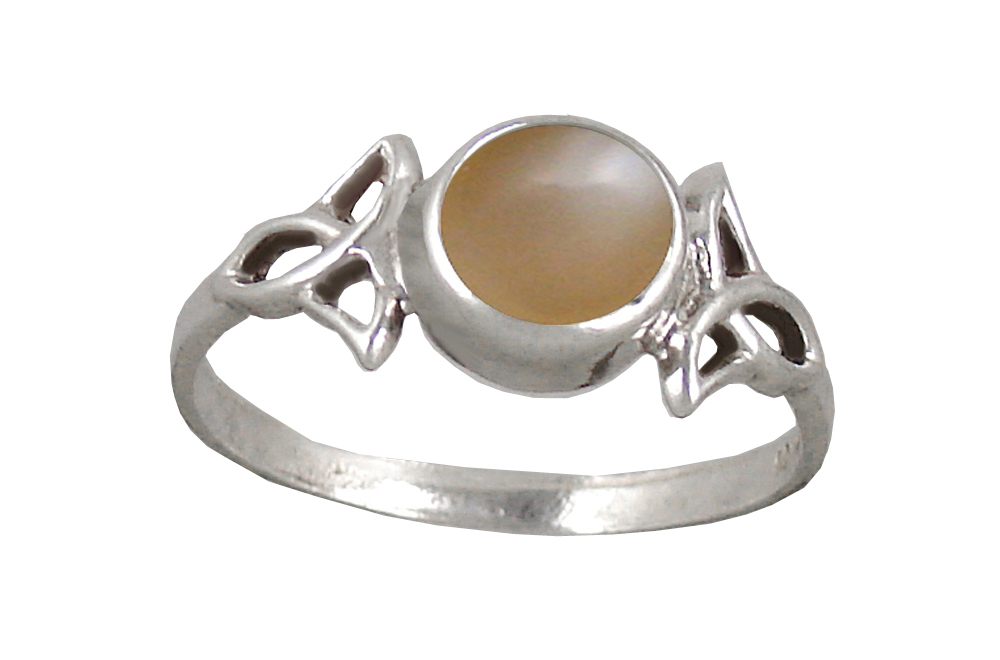 Sterling Silver Celtic Knotwork Ring With Peach Moonstone Size 10